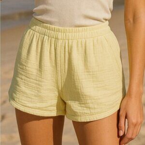 Universal Thread Cotton Gauze Shorts Pale Yellow Natural Fibers Lemon Summer